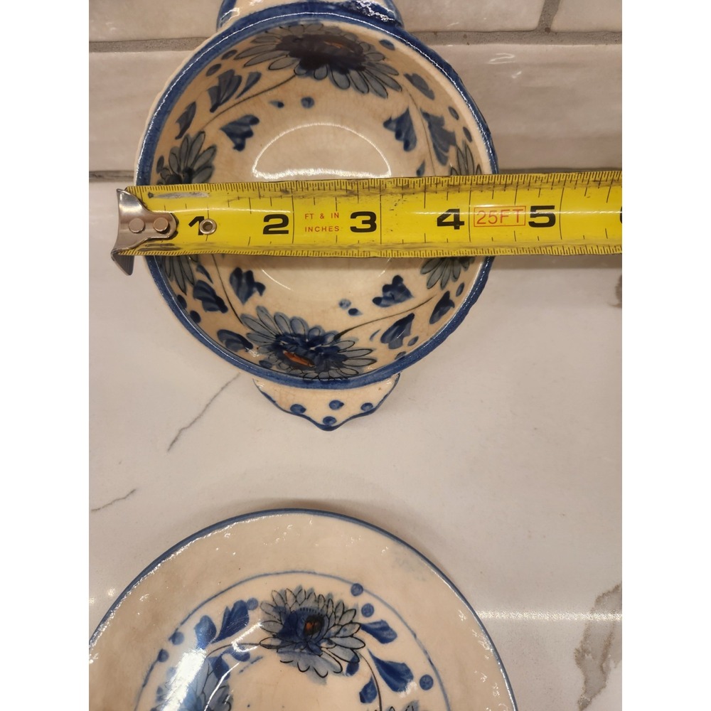 Vintage Blue Flower Hand Painted In Japan Soup Cereal Rice Bowl And Under Plate - Picture 11 of 14